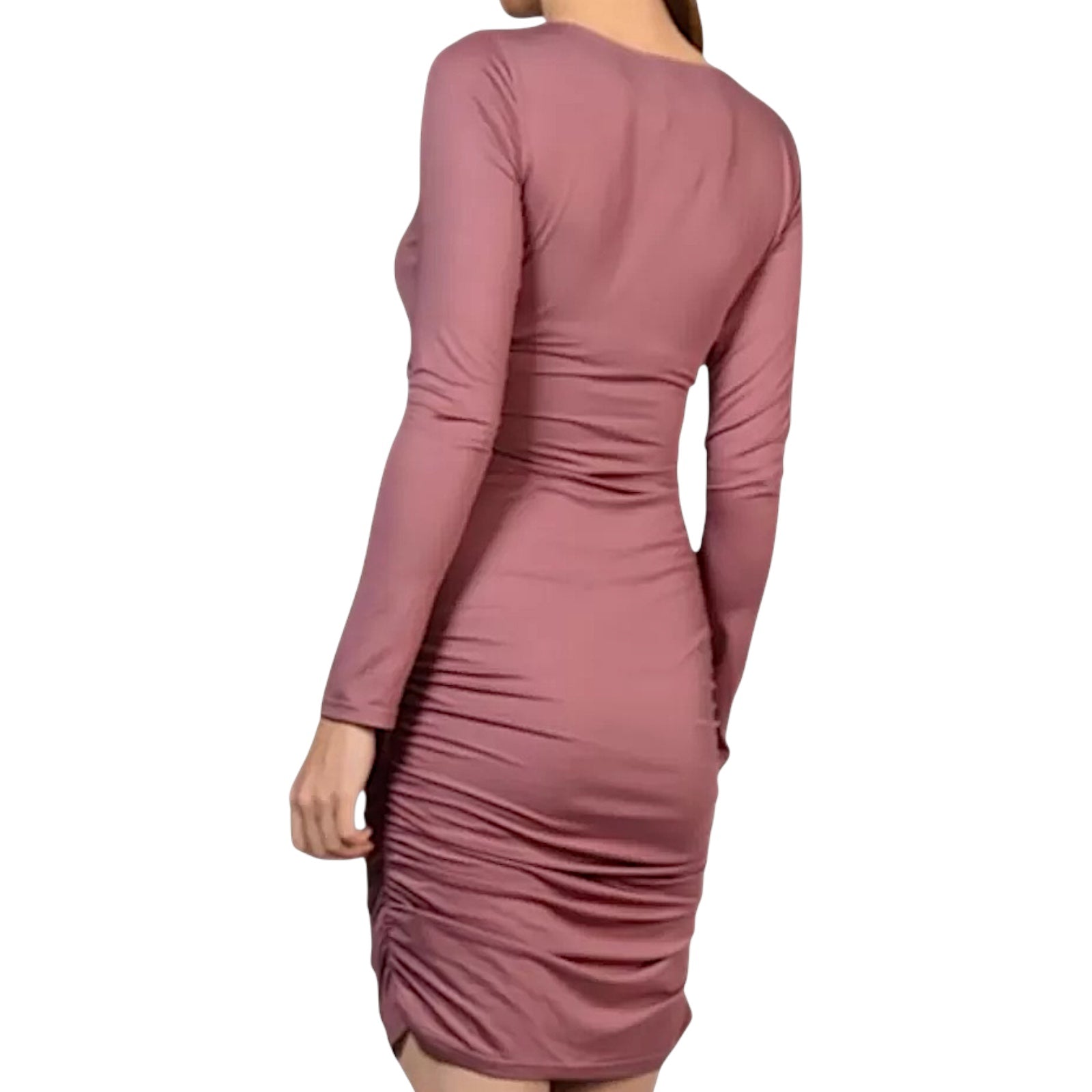 Alice & You Ruched Silky Dusky Pink Bodycon Dress UK 10