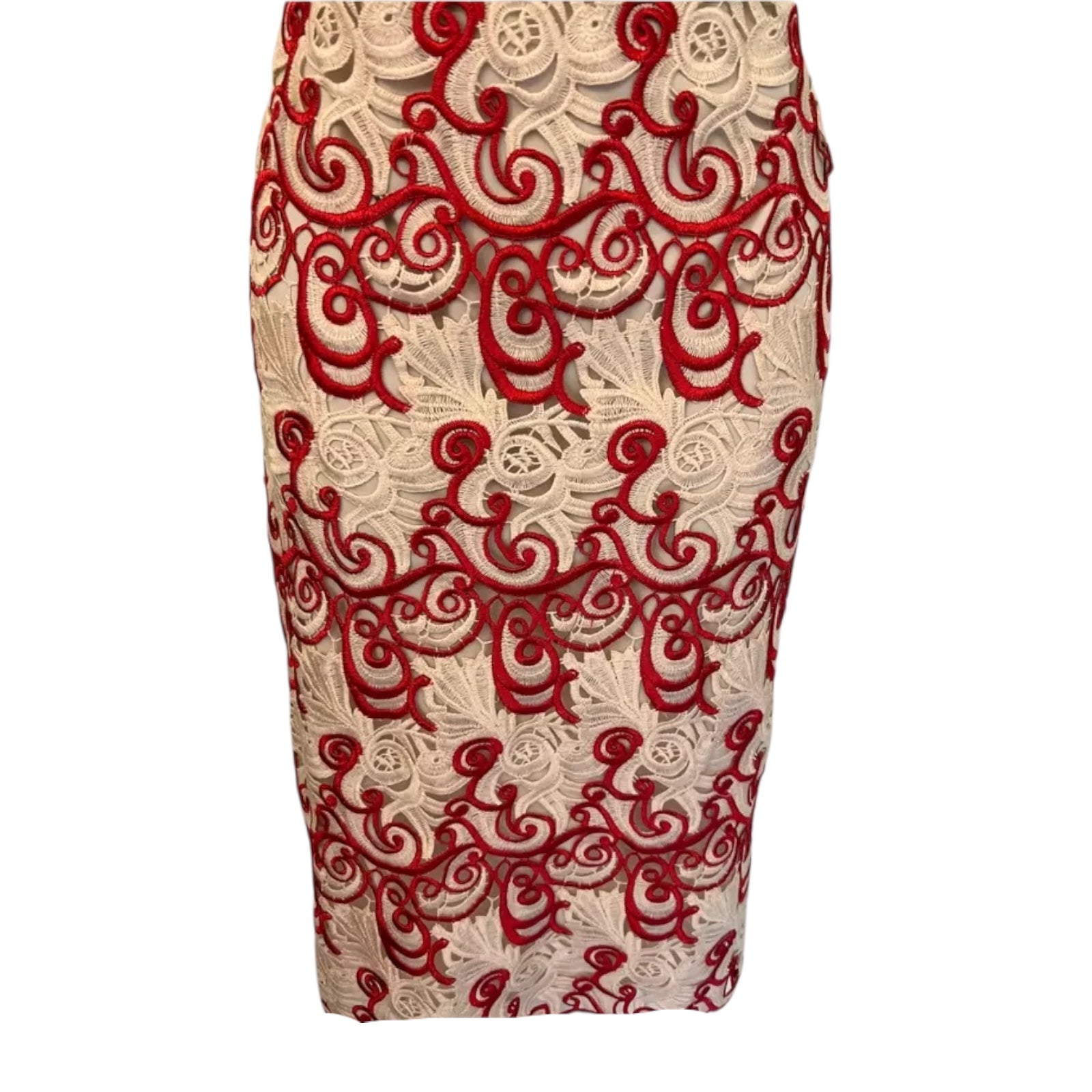 Alice + Olivia Red Ivory V Back Occasion Dress UK 14