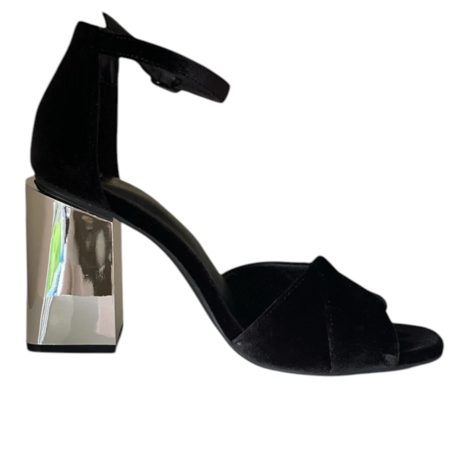 M&S Faux Velvet Silver Block Heel Sandals UK 3.5 NEW
