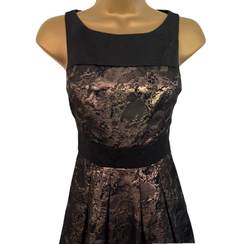 Monsoon Fusion Black & Gold Metallic Dress UK 6