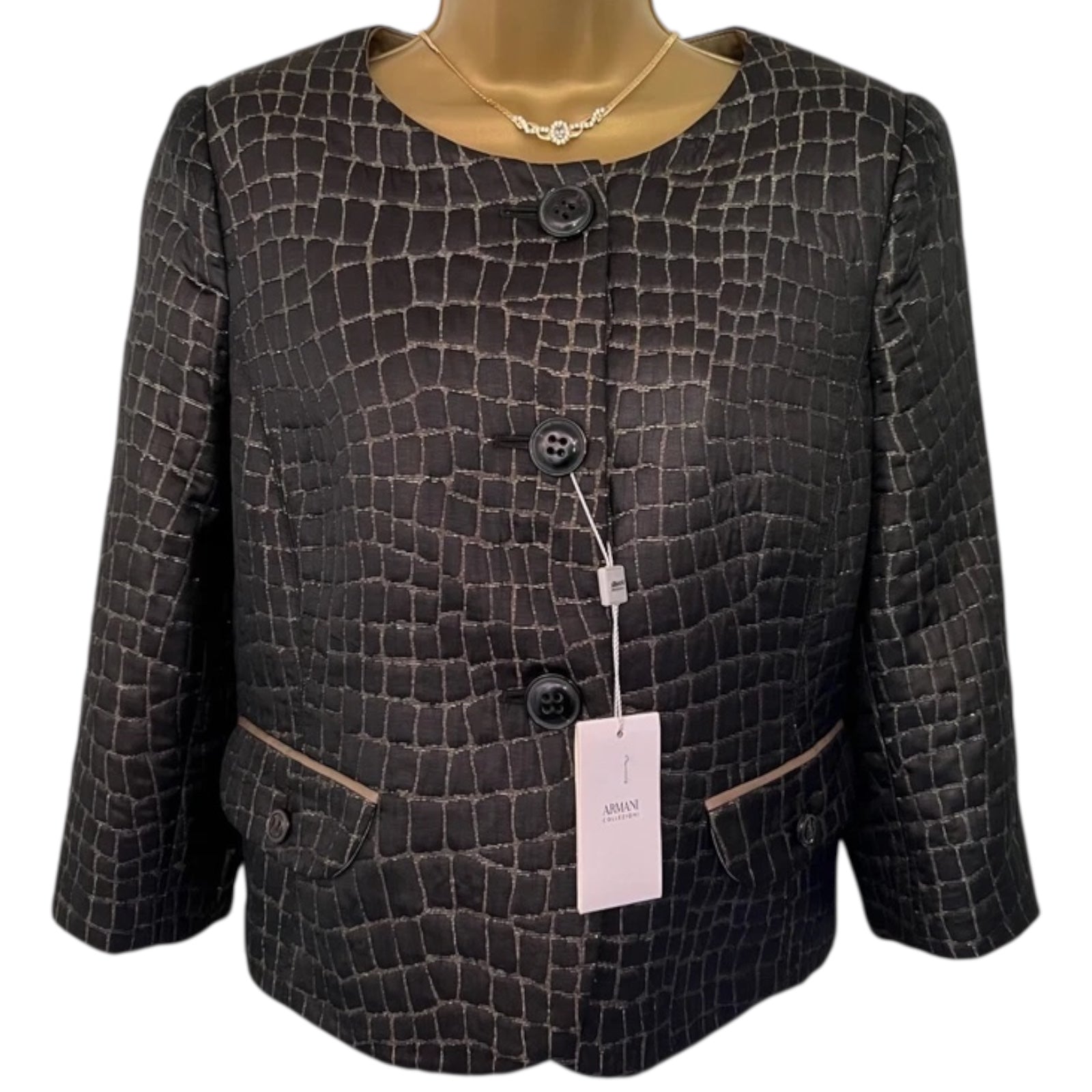 Armani Collezioni Black Gold Thread Jacquard Jacket UK 12