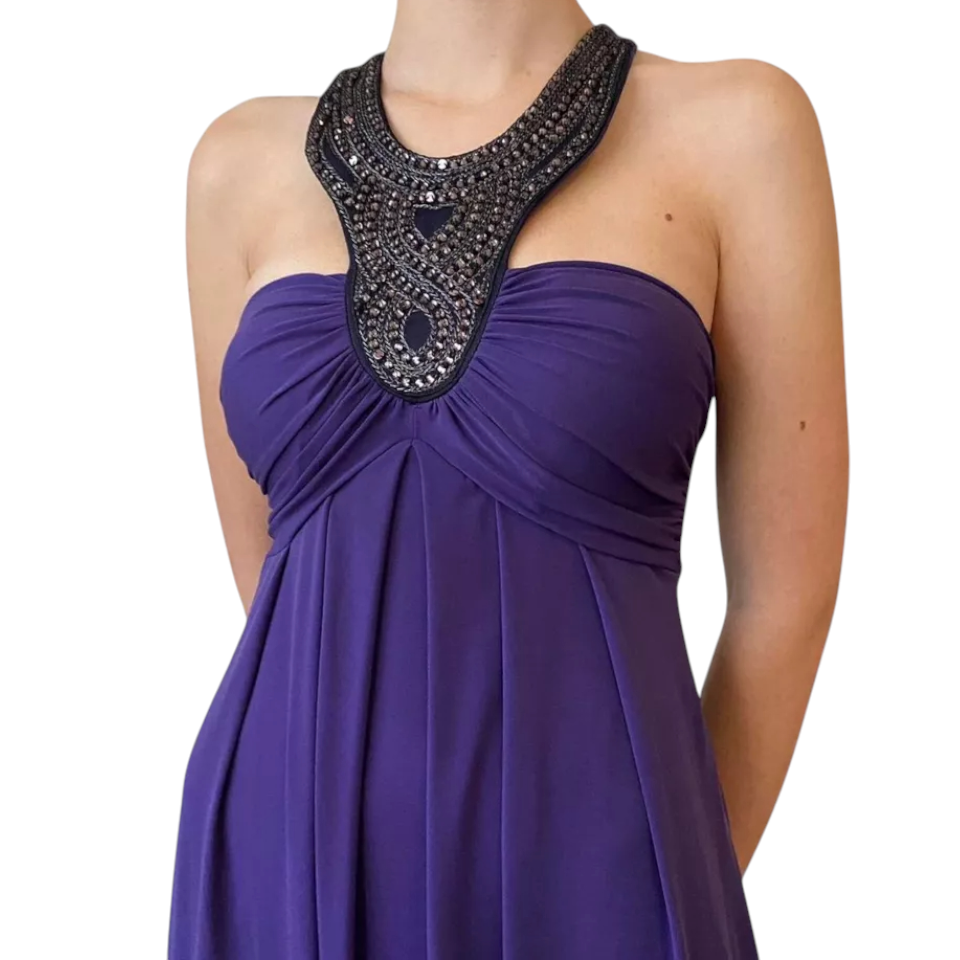 Star by Julien Macdonald Purple Embellished Halterneck Maxi Dress UK 12