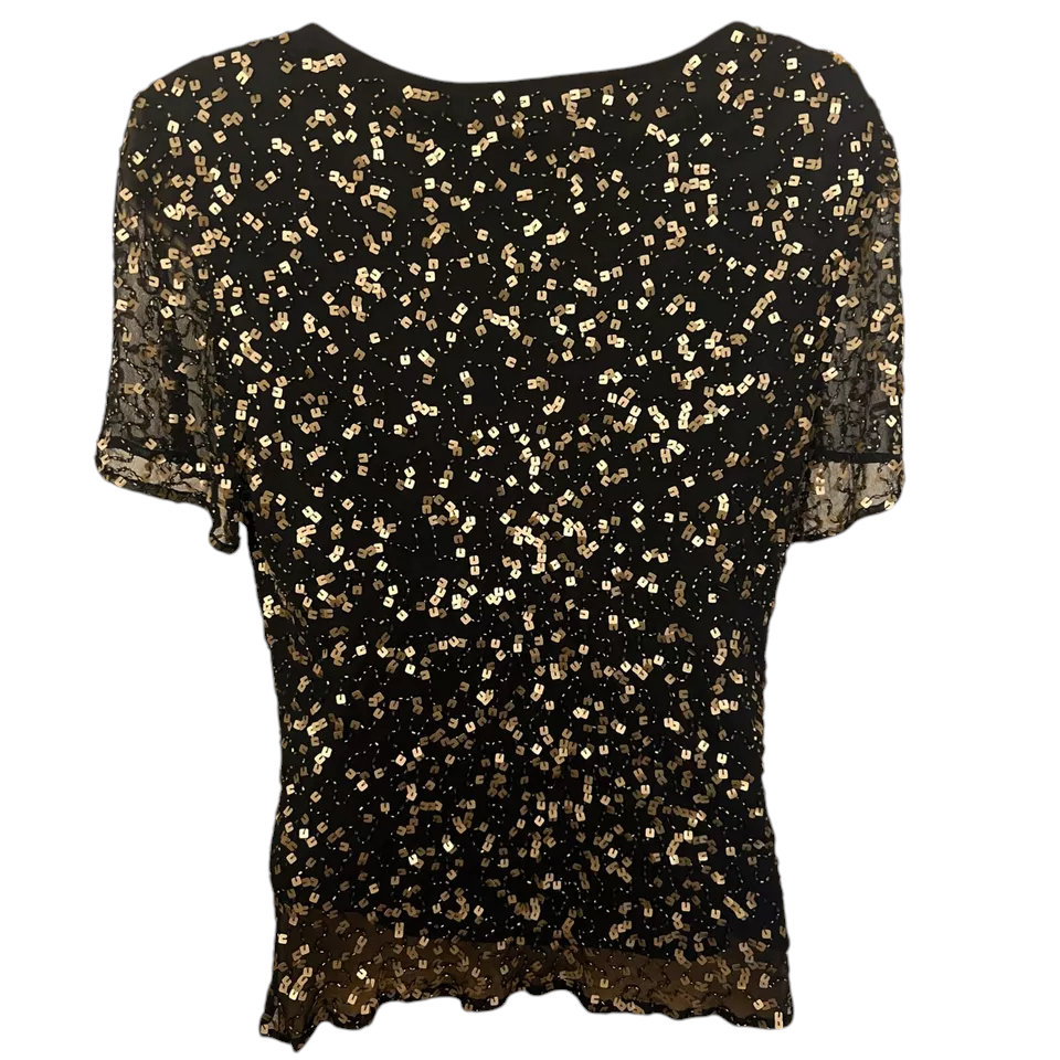 Jacques Vert Black Brown Sequin Silk Top UK 12