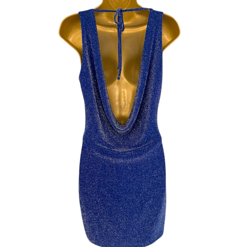 Lipsy Cobalt Blue Backless Sparkly Mini Dress UK 14