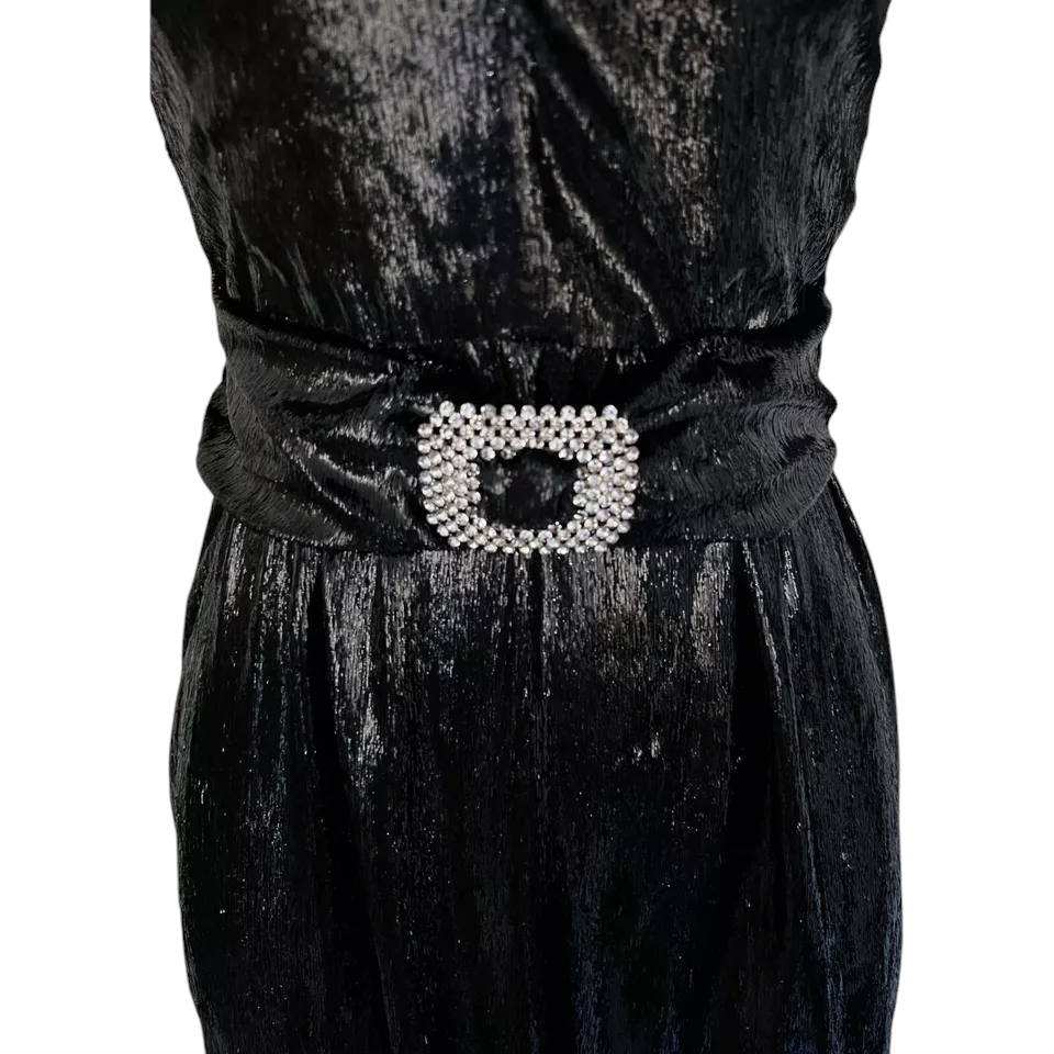 Miss Selfridge Black Shimmer Diamante Buckle Dress UK 10