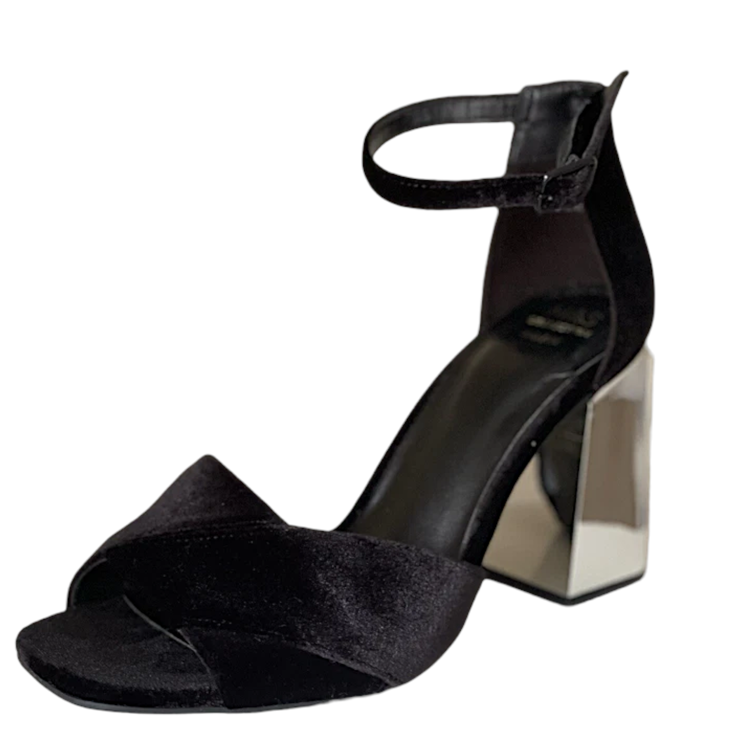 M&S Faux Velvet Silver Block Heel Sandals UK 3.5 NEW