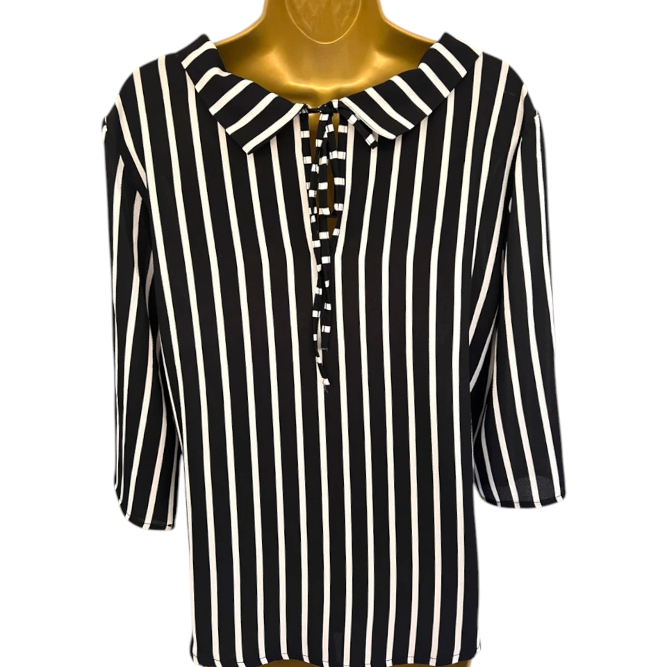 James Lakeland Black & Ivory Striped Top UK 12