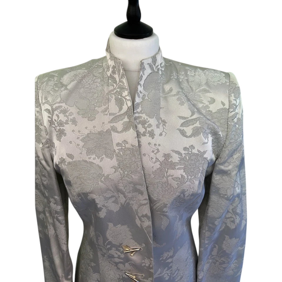 Tomasz Starzewski Vintage Silver Jacquard Longline Jacket UK 14