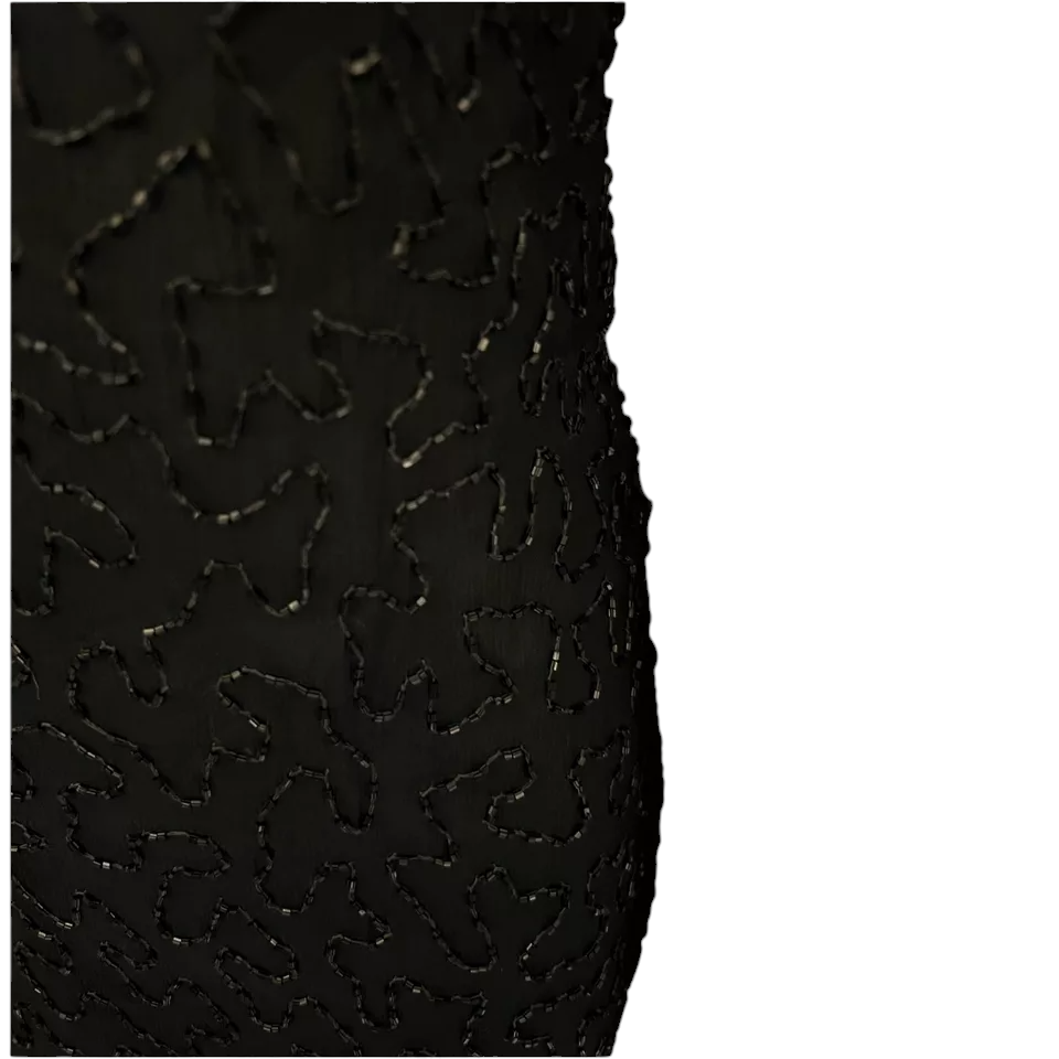 Laurence Kazar Vintage Black & White Beaded Dress 1980 UK 12