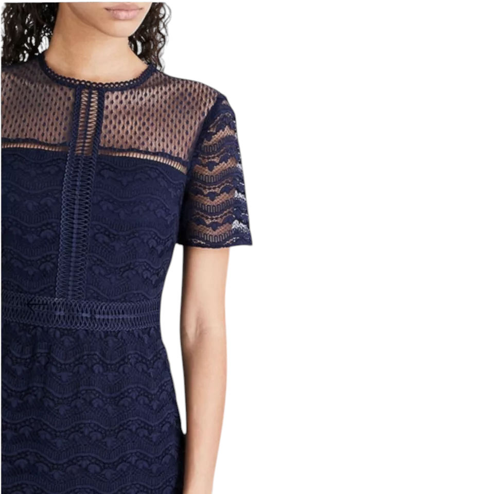Whistles Navy Lace Short Sleeve Ruffle Dress UK 12