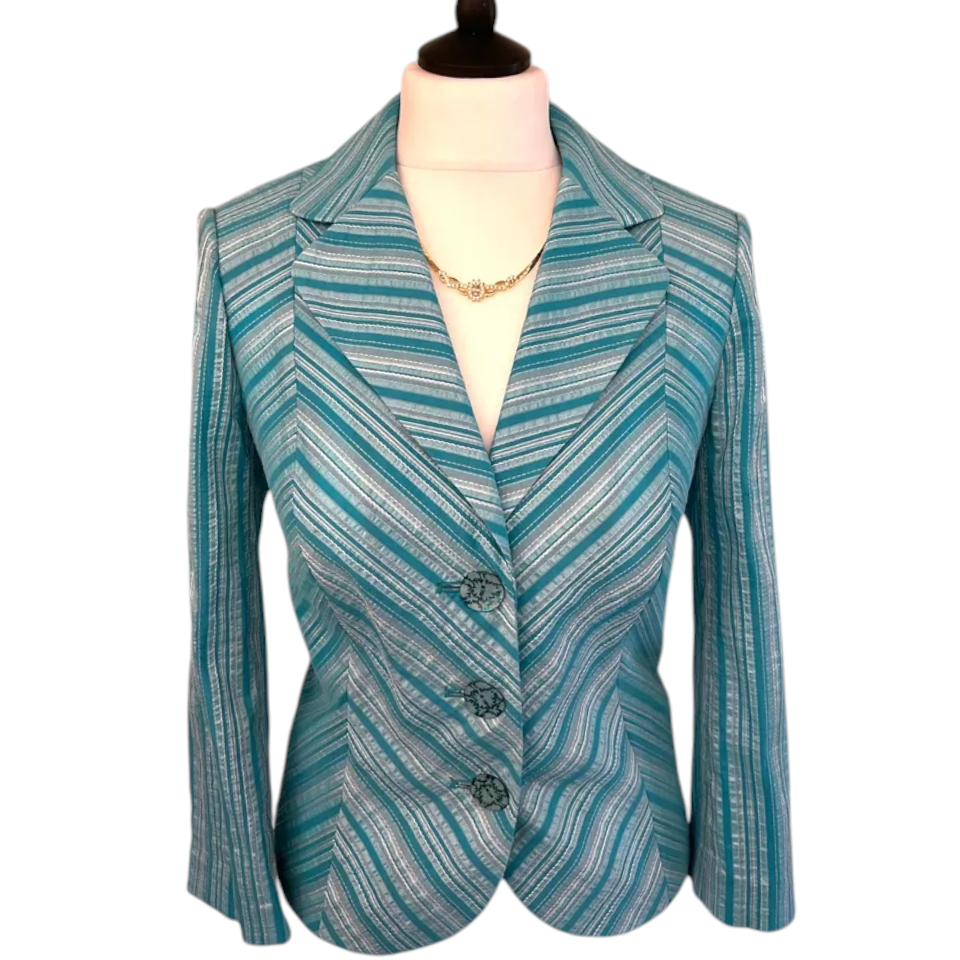Country Casuals Turquoise Striped Summer Jacket UK 10