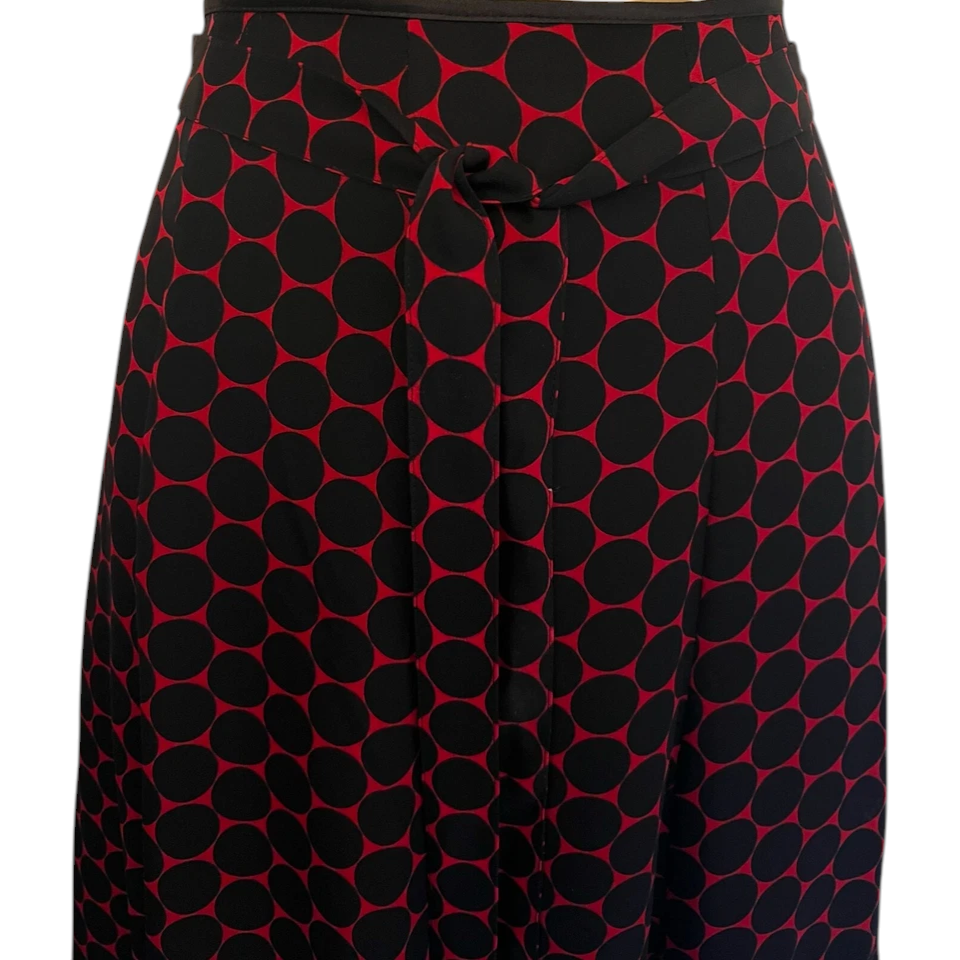 Hobbs Black & Red Silk Polka Dot Flared Skirt UK 8