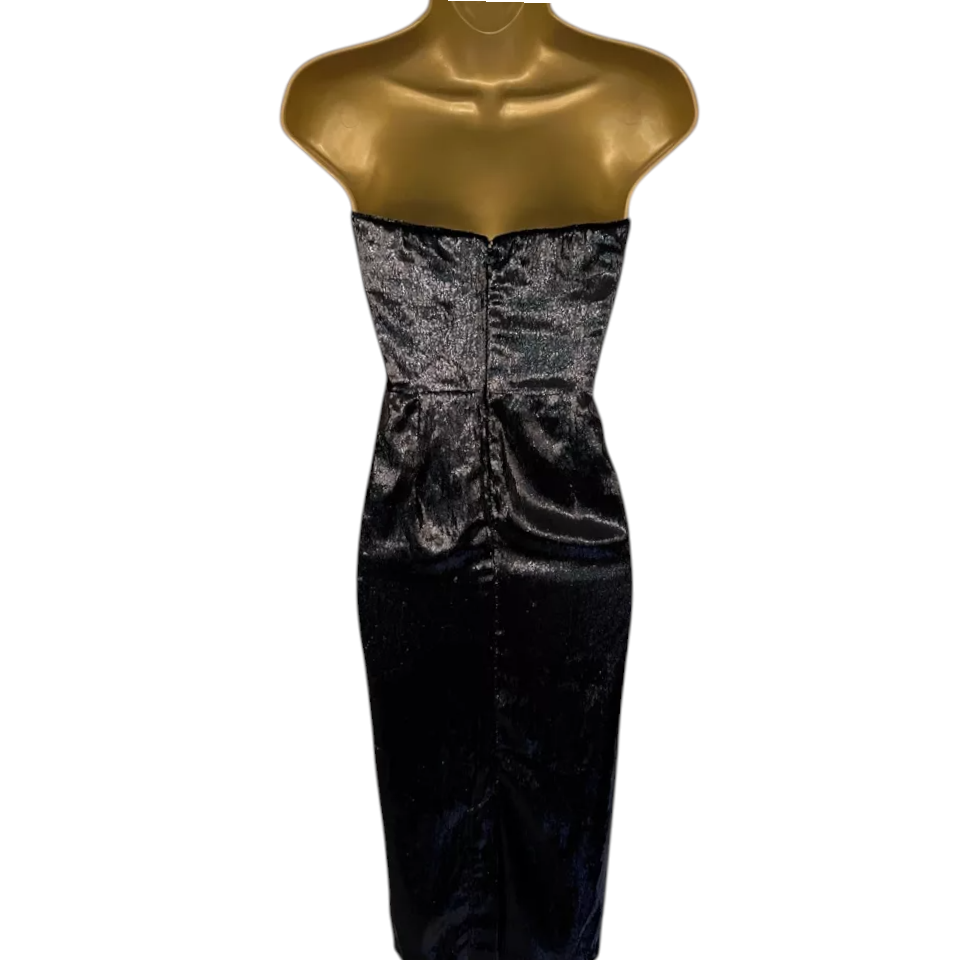 Miss Selfridge Black Shimmer Diamante Buckle Dress UK 10