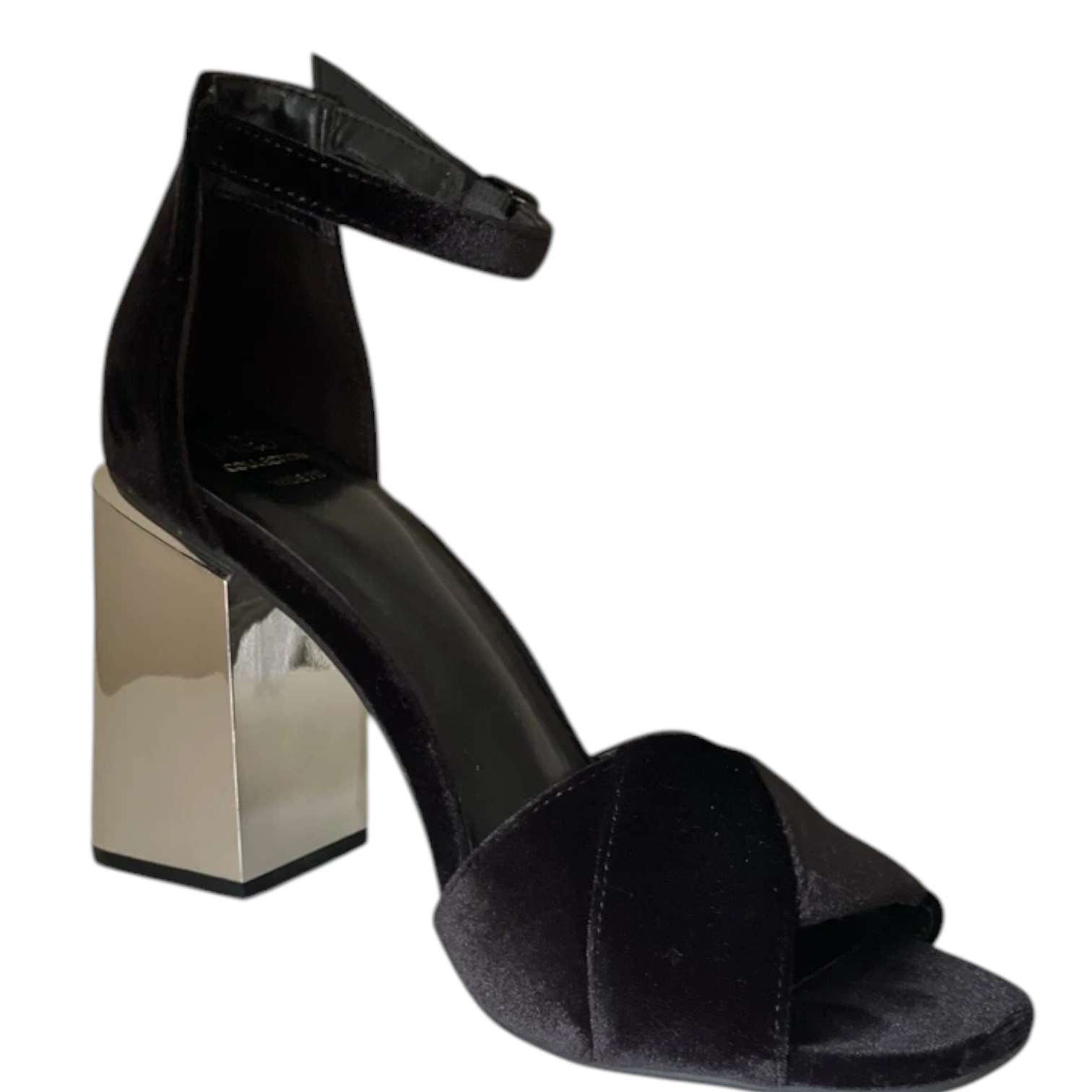 M&S Faux Velvet Silver Block Heel Sandals UK 3.5 NEW