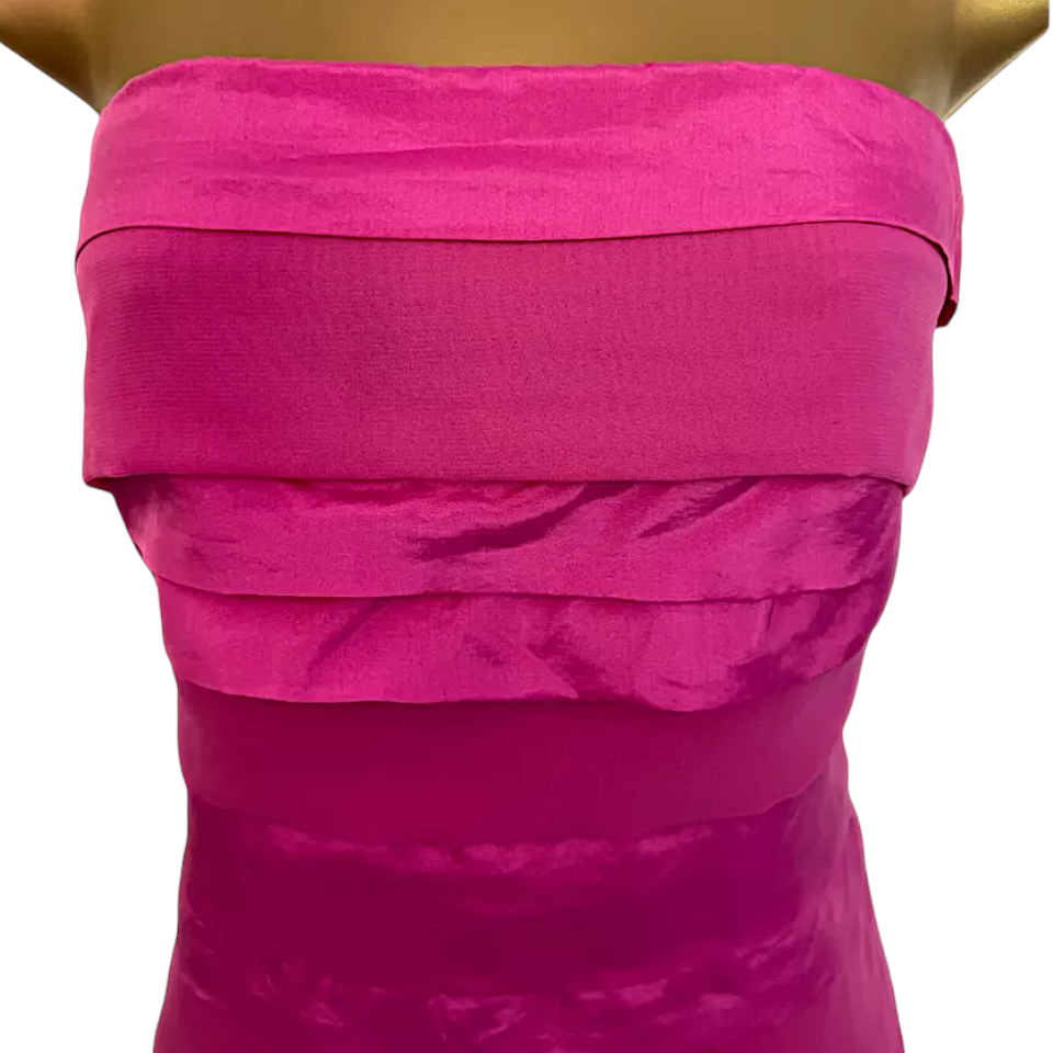 Lipsy Pink Silk Layered Strapless Dress UK 12
