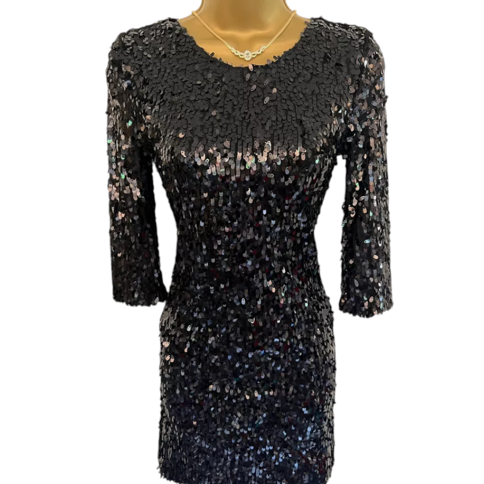 Topshop Black Teardrop Sequin Backless Mini Dress UK 6