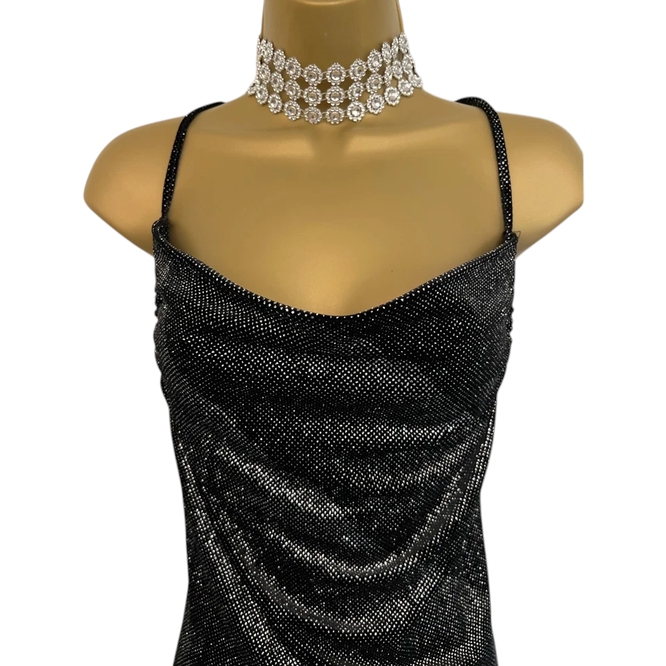 Miss Selfridge Black Silver Cowl Neck Dress UK 10