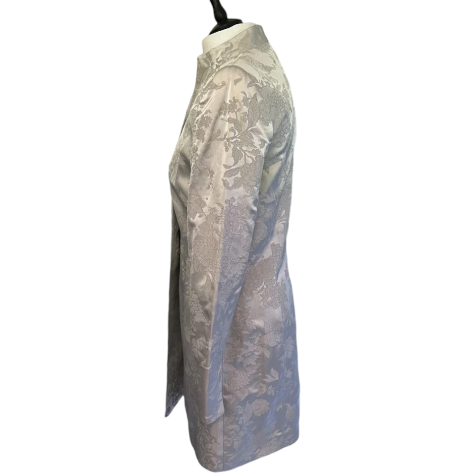 Tomasz Starzewski Vintage Silver Jacquard Longline Jacket UK 14