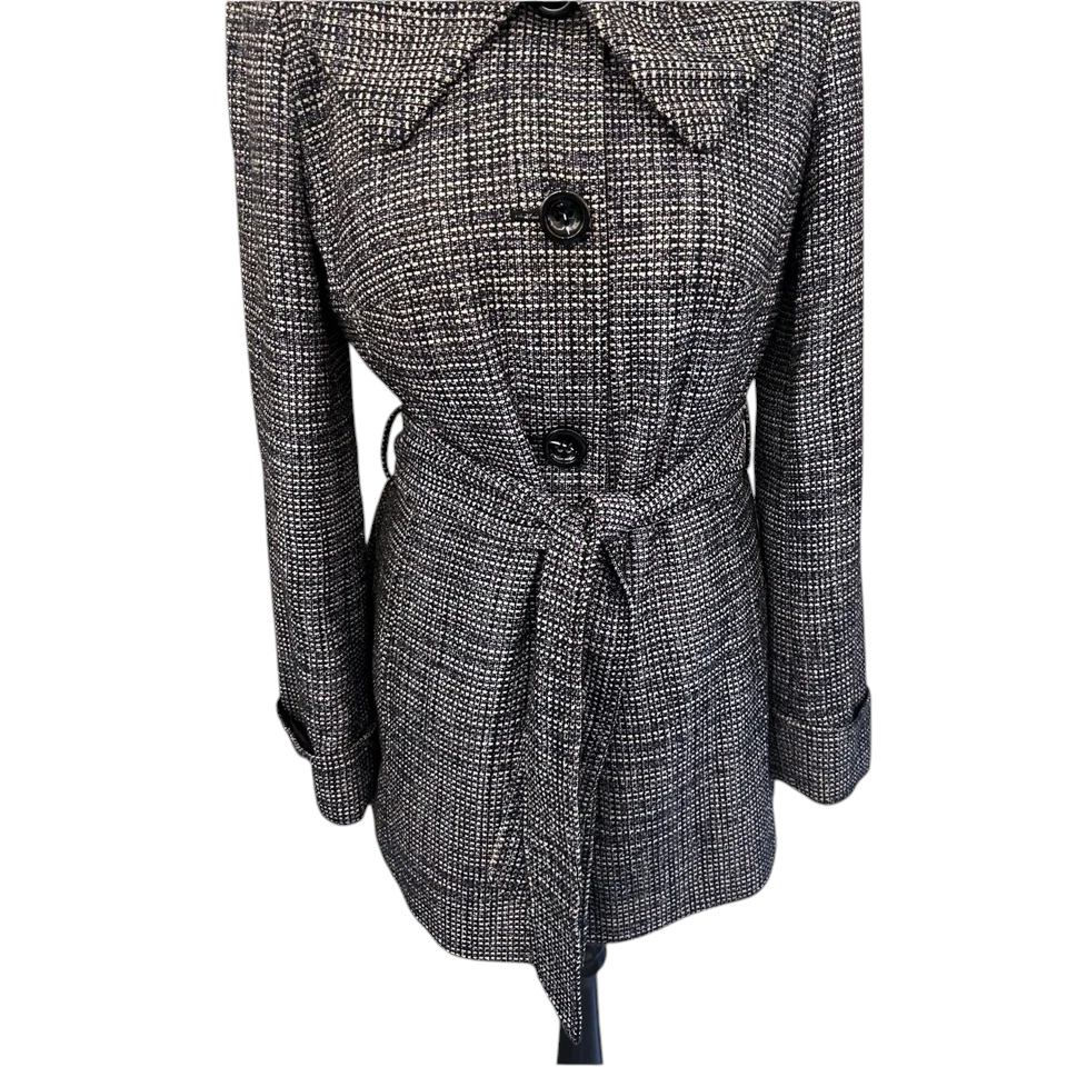 M&S Vintage Navy White Wide Collar Belted Jacket  UK 8