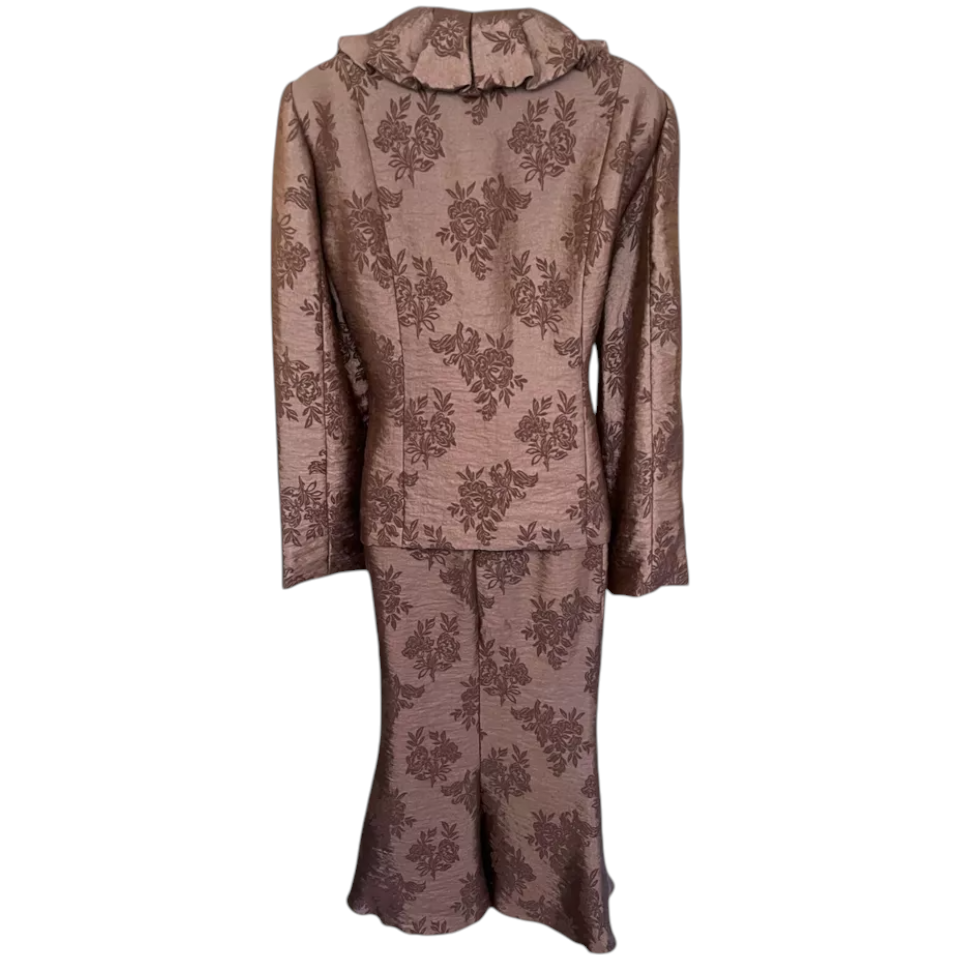 Gina Bacconi Dusky Mauve Jacquard Skirt Suit UK 14