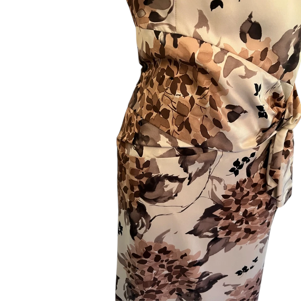 Phase Eight Cream & Brown Silk Floral Dress UK 14