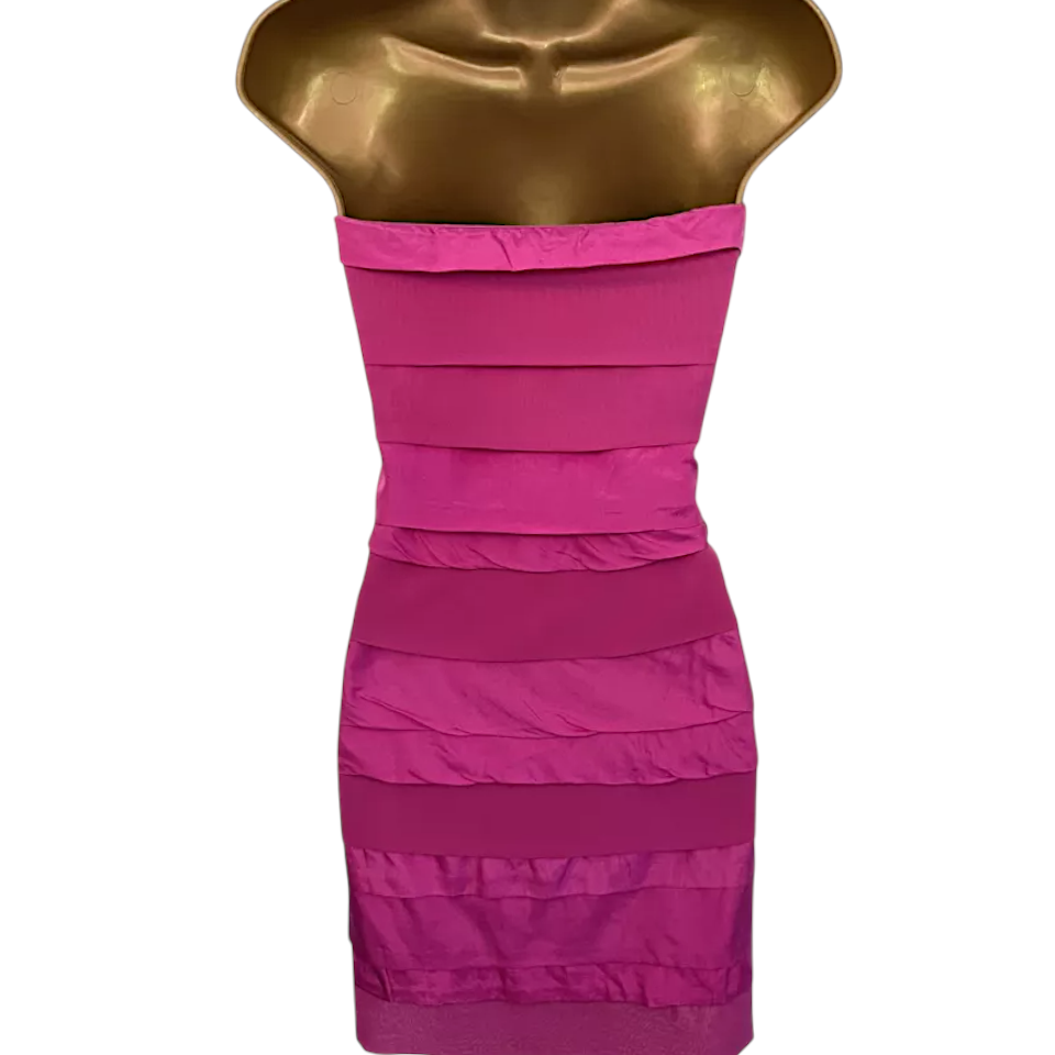Lipsy Pink Silk Layered Strapless Dress UK 12