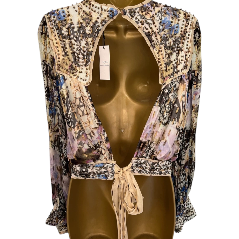 Karen Millen Lydia Multi Coloured Beaded Backless Party Top UK 14