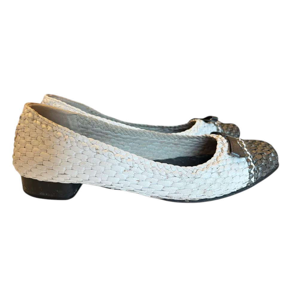 Capollini White & Metallic Grey Woven Leather Shoes UK 5