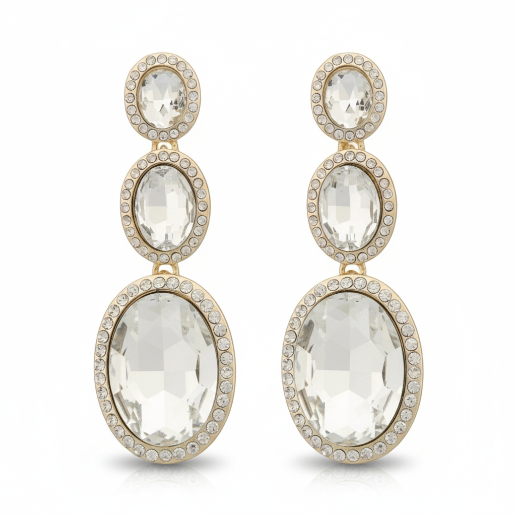 SNO Of Sweden Royal Long Trio Dangle Statement Earrings