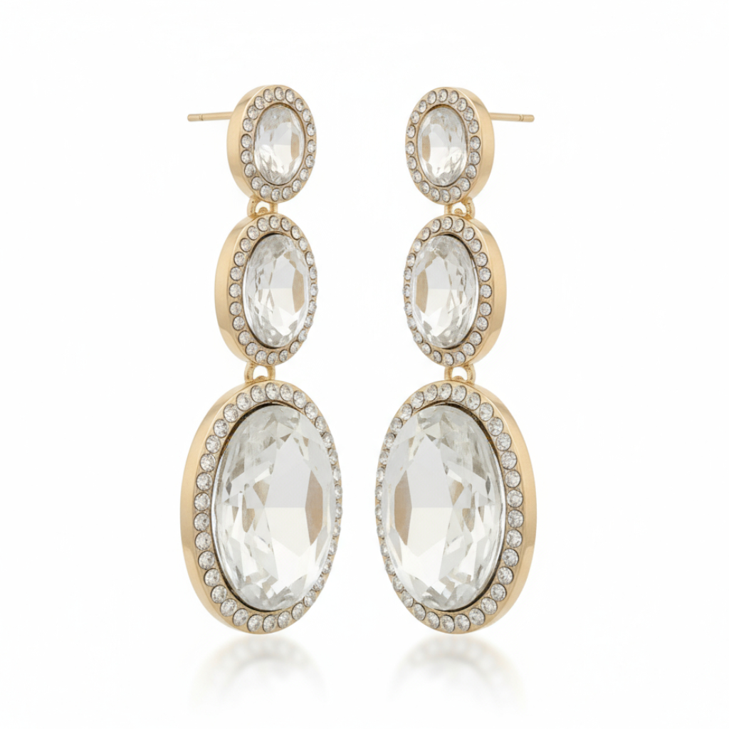 SNO Of Sweden Royal Long Trio Dangle Statement Earrings