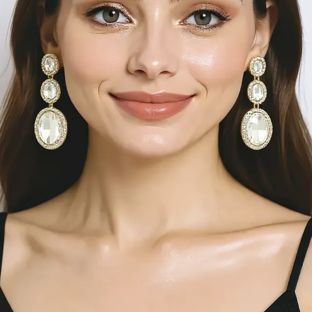 SNO Of Sweden Royal Long Trio Dangle Statement Earrings