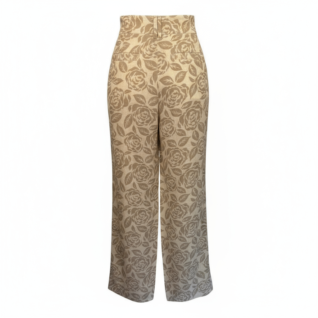 Brax Linen Ivory Taupe Floral Linen Trousers UK 10R