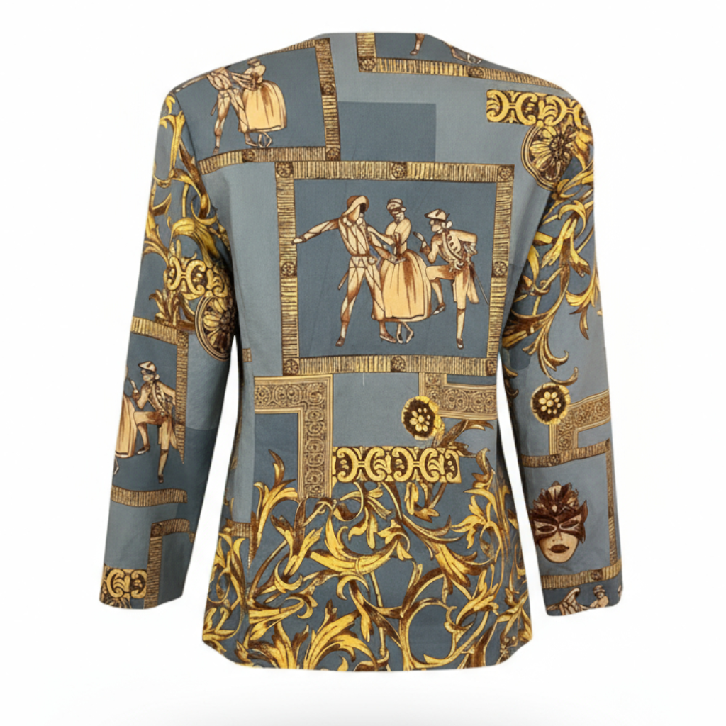 Gianni Versace Iconic Vintage Blue Mustard Cotton Jacket UK 12/14