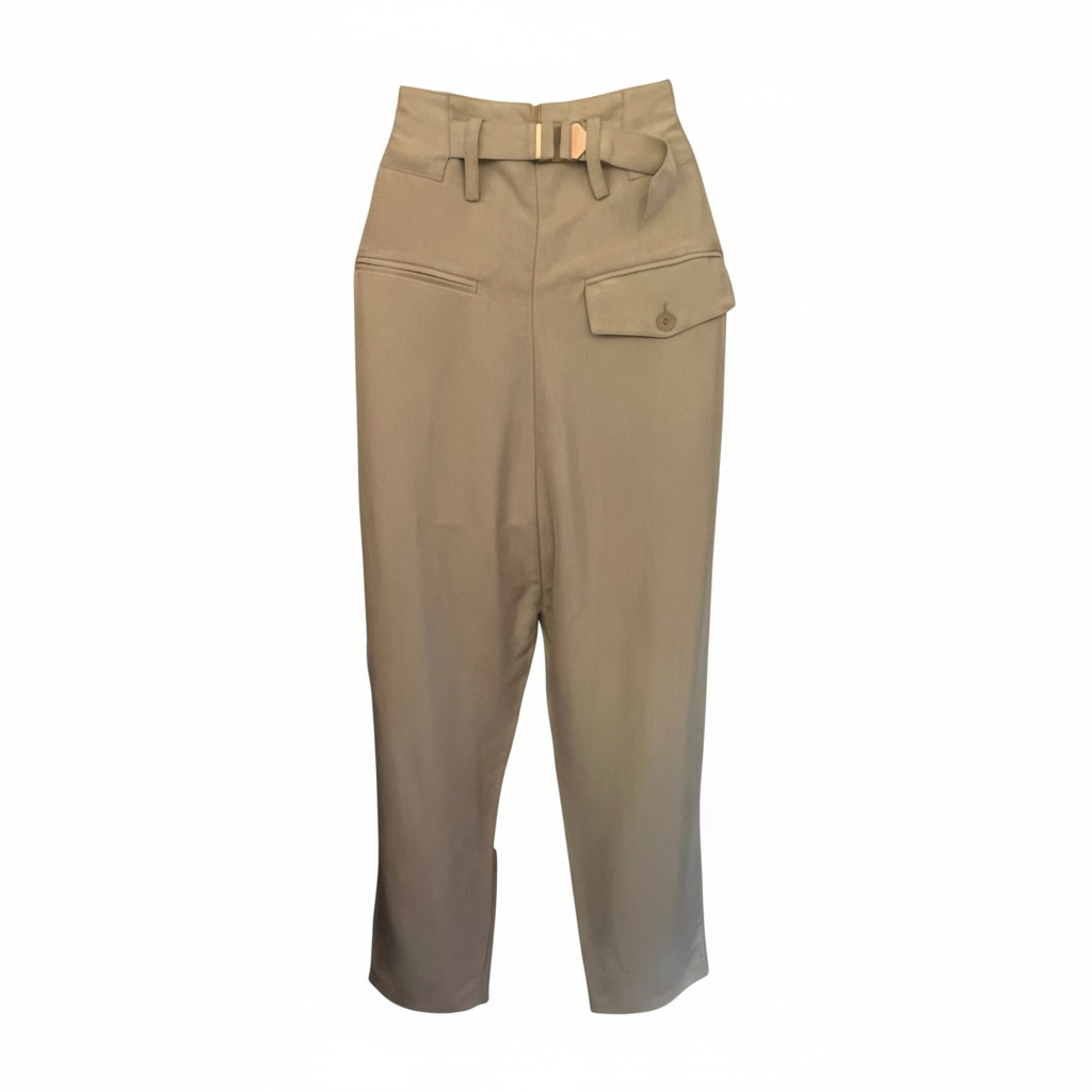 Alexander Wang Ecru High Waisted Tapered Pleated Trousers UK 6