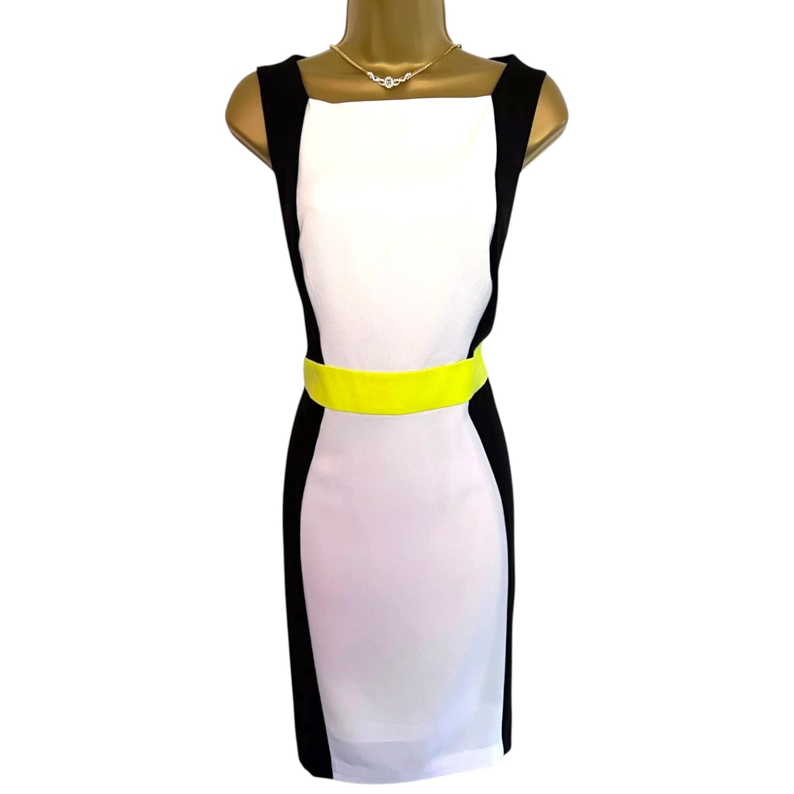 Roman Black Ivory & Lime Crepe Pencil Dress UK 14