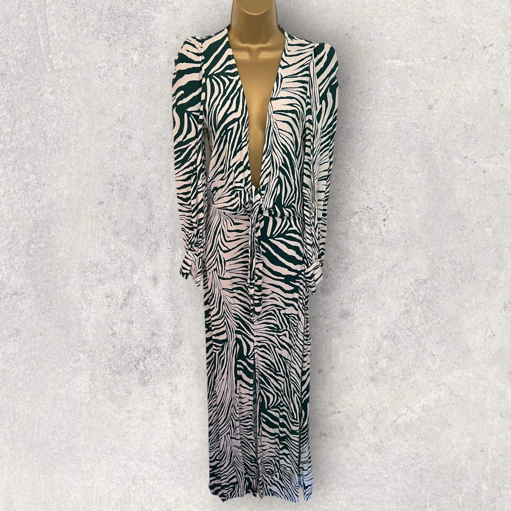 Nasty Gal Green & Cream Zebra Dress UK 4