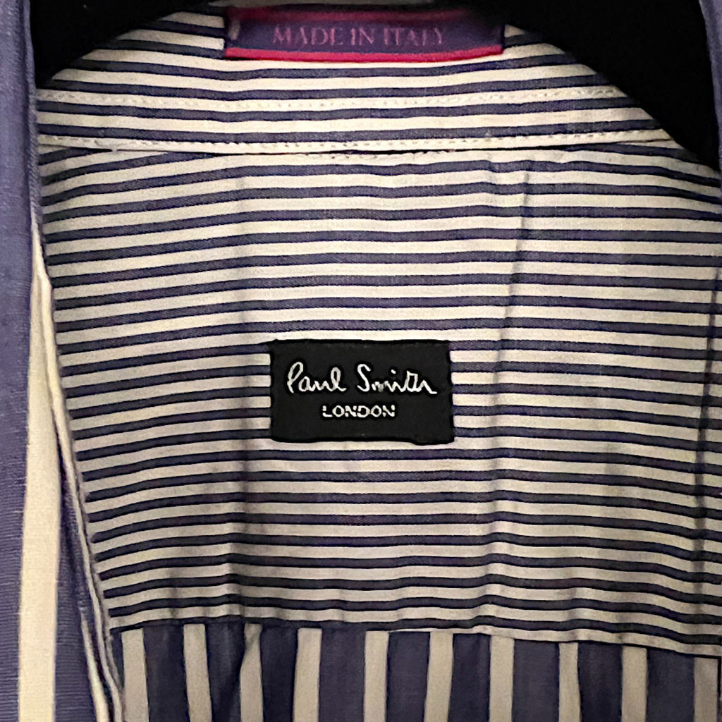 Paul Smith Blue & White Striped Double Cuff Shirt Size M