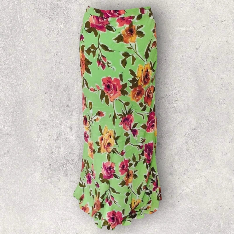 Paul Costelloe Dressage Lime Rose Floral Maxi Skirt  UK 12