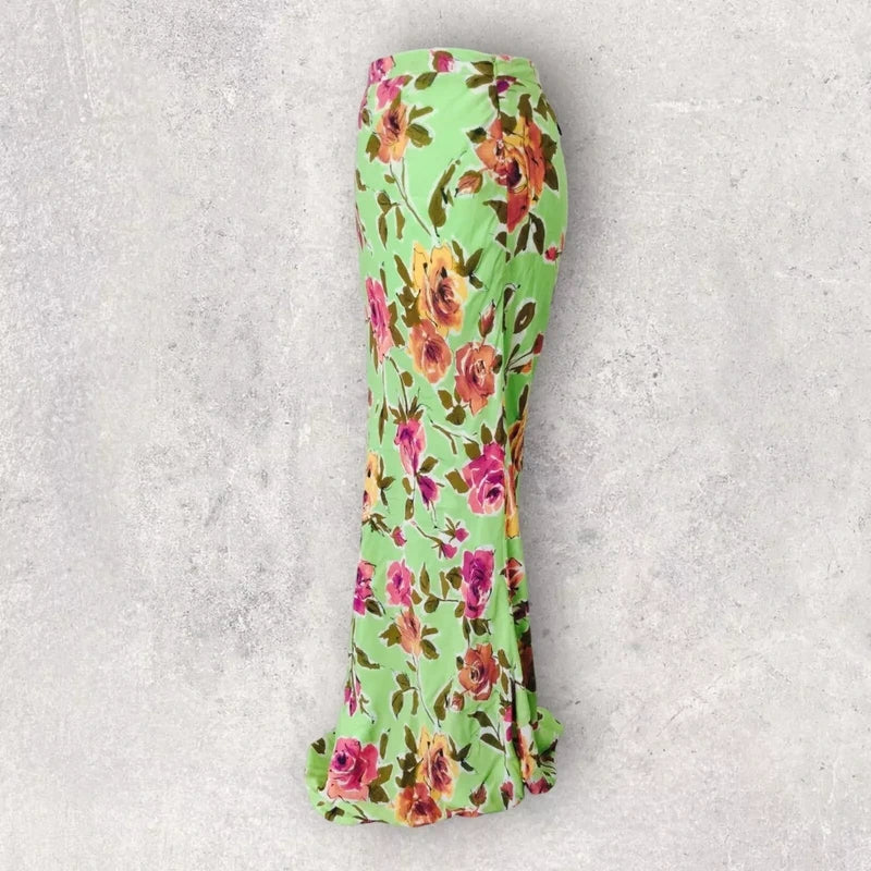 Paul Costelloe Dressage Lime Rose Floral Maxi Skirt  UK 12
