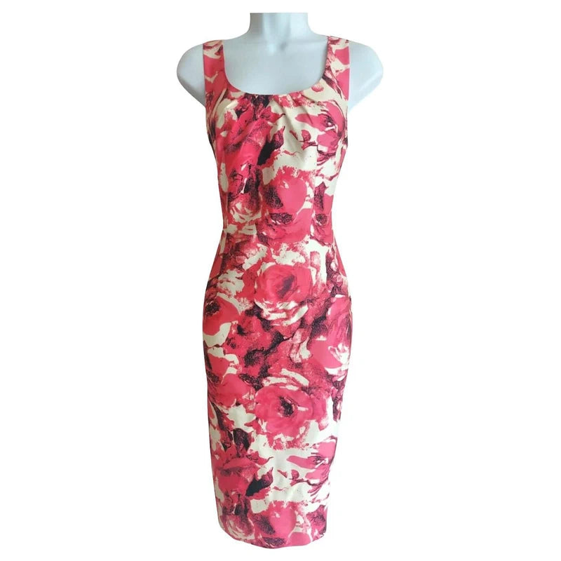 L.K. Bennett Pink Floral Wool & Silk Fitted Dress UK 8