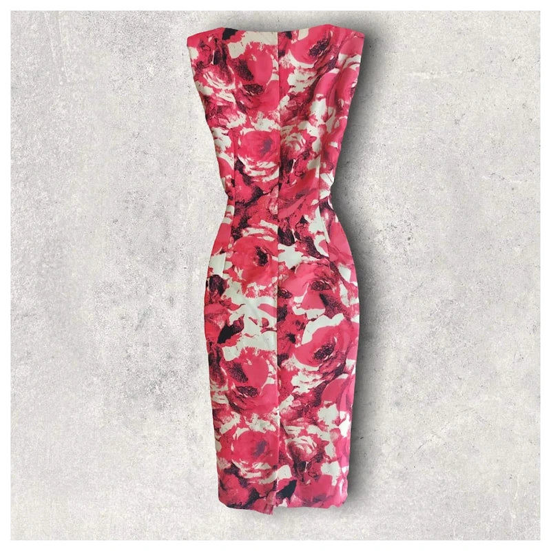 L.K. Bennett Pink Floral Wool & Silk Fitted Dress UK 8
