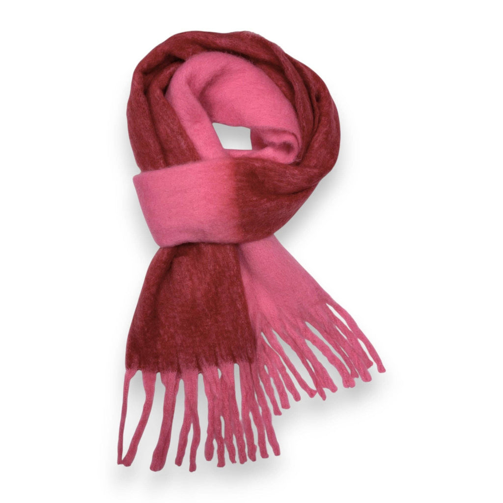 Two-tone Fluffy Print Winter Scarf: Pink