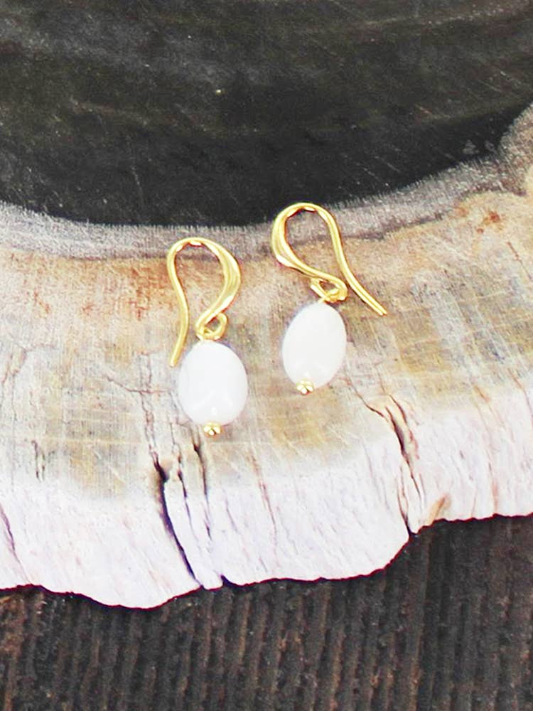 SIMPLE MOONSTONE DROP EARRINGS [GOLD PLATE]