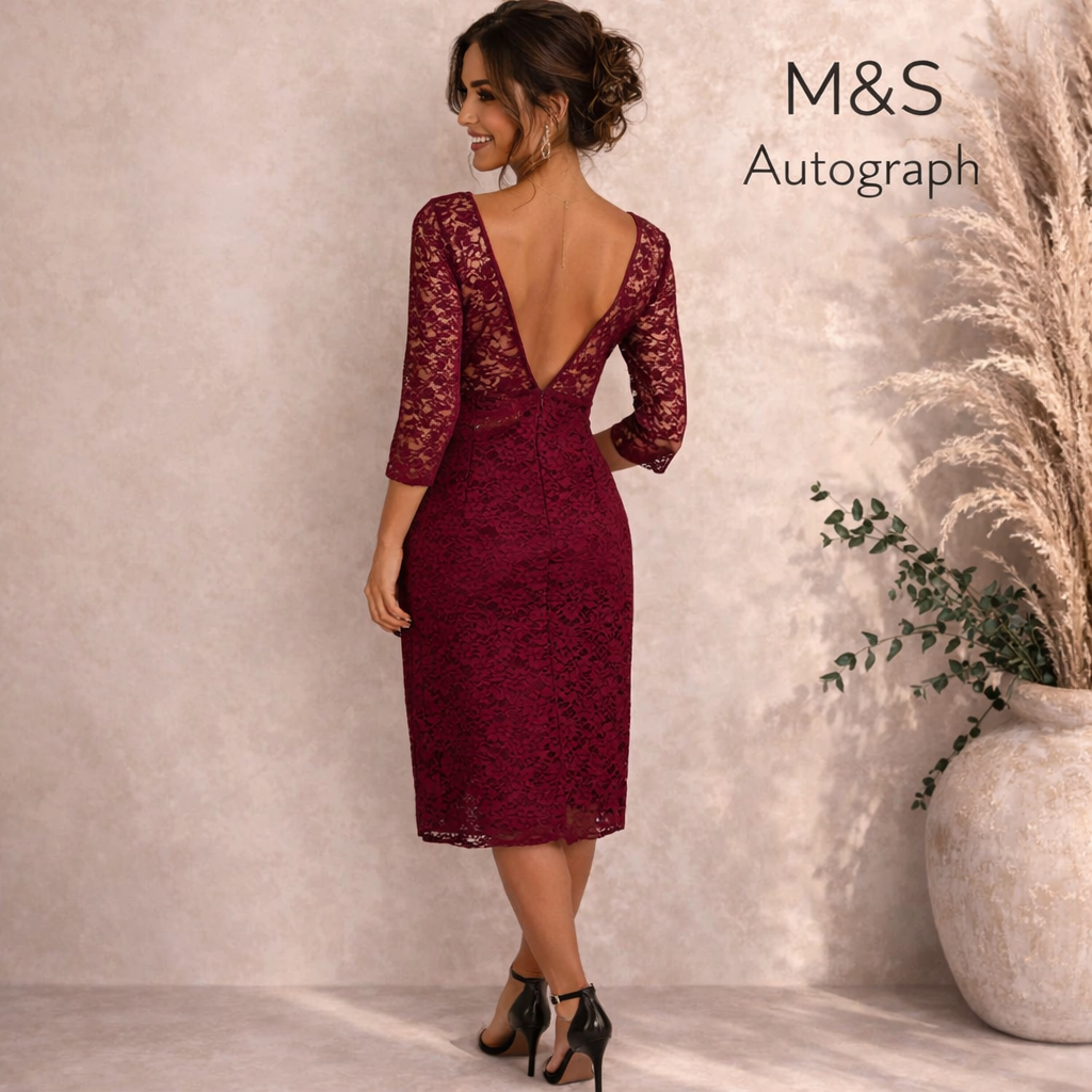 M&S Autograph Dark Red Lace UK 14