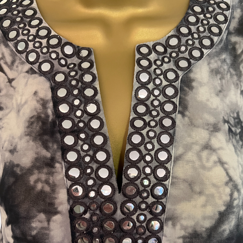 Michael Kors Black Grey Chiffon Tie Dye Top UK 8/10