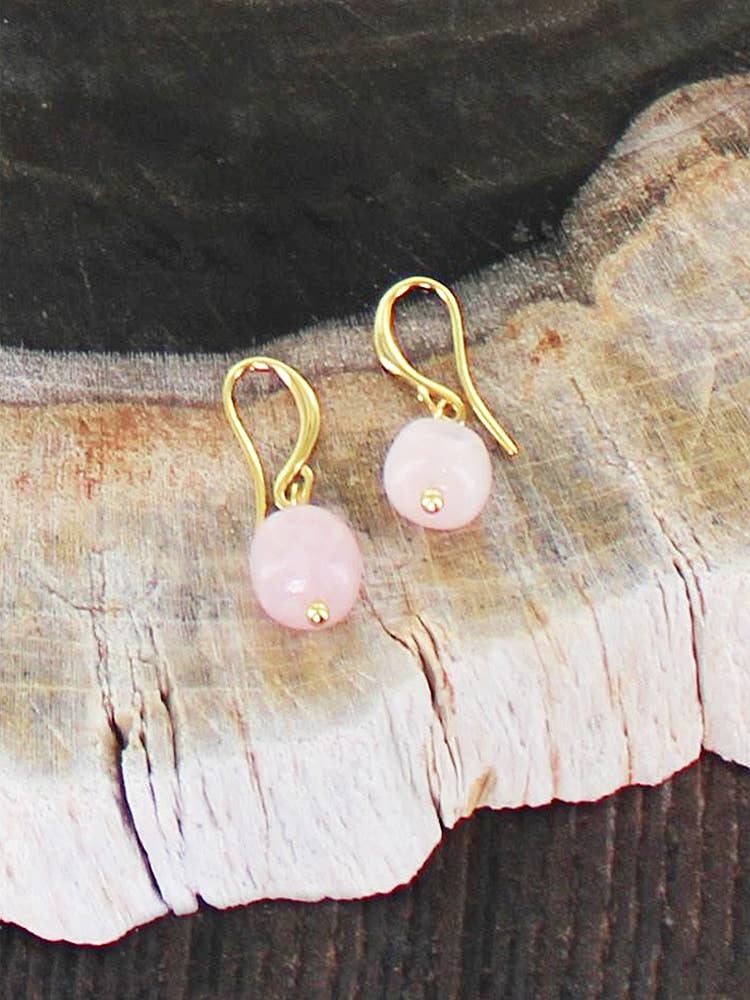 SIMPLE ROSE QUARTZ DROP EARRINGS [GOLD PLATE]