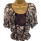 Band Of Gypsies Ivory & Navy Paisley Chiffon Top UK 8/10