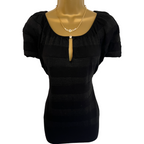 Karen Millen Black Sparkle Cashmere Wool Ribbed Top UK 8