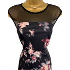Roman Black Floral Sheer Yoke Dress UK 10