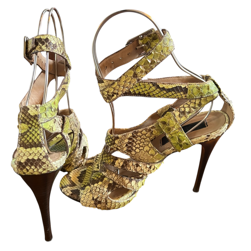 Burberry Prorsum Green Python Platform Heel Sandals UK 5.5
